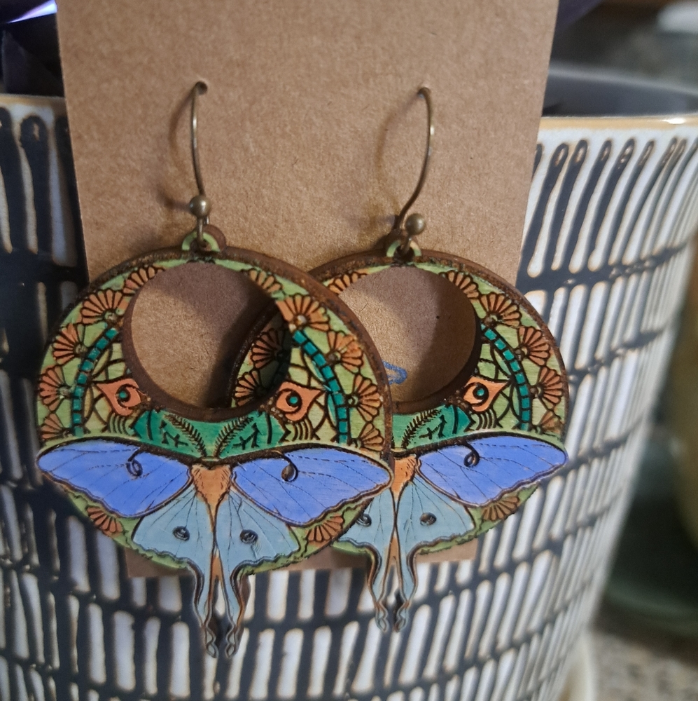 Hand painted wooden earrings